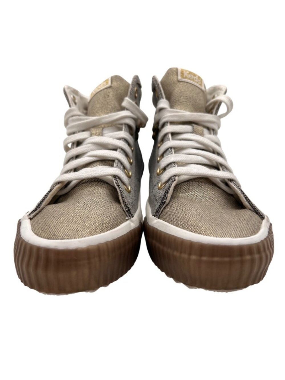 Keds High-Top Sneakers Womens Size 6.5 Lace-Up Metallic Silver Gold Rubber Sole - Picture 8 of 15